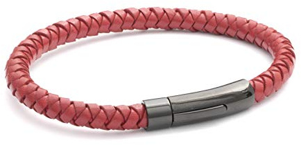Tribal Steel 21cm Red Plaited Leather Bracelet with Ion Plated Stainless Steel Rocker Clasp for Men