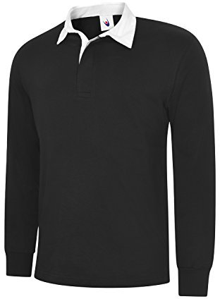 Uneek clothing Herren Klassisches Schwarz Einfarbig Rugby-Shirt S Polo-Shirt Langarm Gerippte Manschette Small EU Small 16 cm 16.5 cm Frühling Herbst 0 Taschen 1 Count