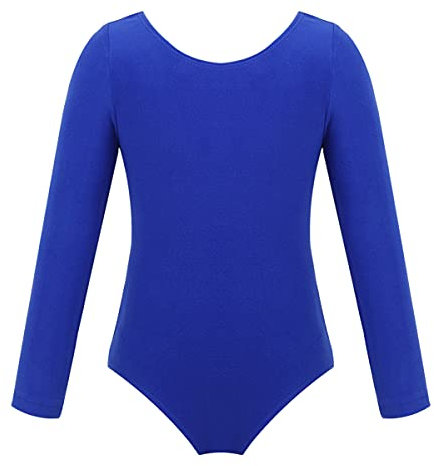 iEFiEL Kinder Mädchen Body Langarm Kurzarm Gymnastikanzug Trägerbody Ballettanzug Turnanzug Ballett Trikot Tanz Kleidung Dunkel Blau 152