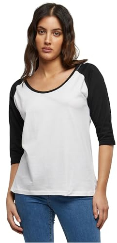 Urban Classics Damen Langarmshirt Ladies 3/4 Contrast Raglan Tee, Gr. 38 (Herstellergröße: M), Mehrfarbig (wht/blk 224)