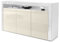 Vladon Sideboard Valencia, Made in Germany, Kommode mit 3 Türen und 1 offenem Fach, Weiß matt/Creme Hochglanz/Weiß Hochglanz (155 x 92 x 40 cm)