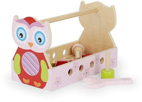 Mousehouse Gifts Cute Owl Tool Box Tool Kit Pretend Play Wooden Toy for Girls
