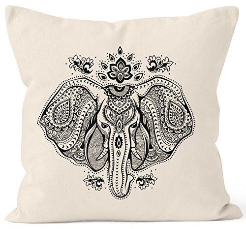 Autiga Kissenbezug Kissen-Hülle Mandala Elefant Elephant Boho Ethno Deko-Kissen 40x40 Baumwolle Natur 40cm x 40cm
