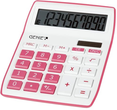 GENIE 840P Tischrechner, Dual Power, Solarund Batterie, Kompaktes Design, Pink