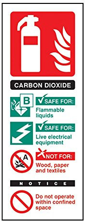 Co2 Fire Extinguisher ID Sign - Self Adhesive Vinyl - 200mm x 75mm - FireShield