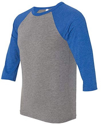 Canvas Unisex 3/4-Ärmel Baseball T-Shirt, Grau/True Royal Triblend, XX-Large
