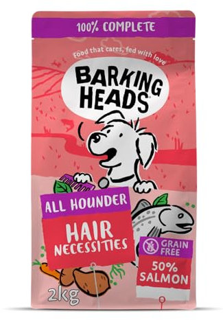 Barking Heads Complete Dry Dog Food 2kg - Adult All Hounder Hair Necessities Salmon - Natural Grain Free Hypoallergenic for Skin & Coat - Vet Approved