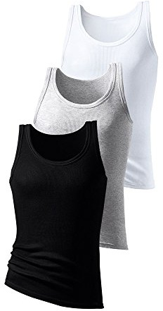 H.I.S Herren Tank Tops, Unterhemden, Doppelripp, 3er Pack (6 (52), weiß/schwarz/grau)