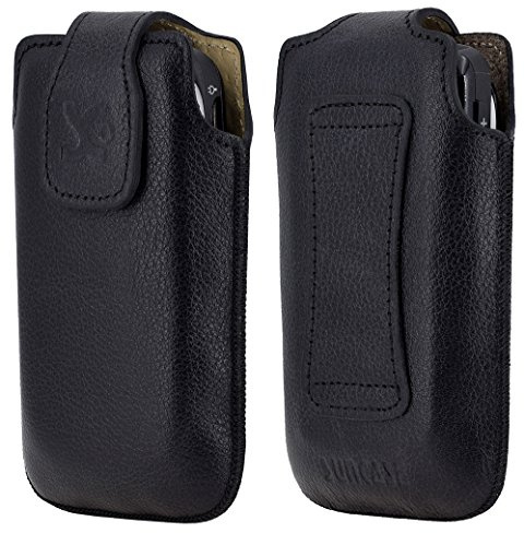 Suncase Original Tasche für/TELME X200 - Emporia TELME X200 / Leder Etui Handytasche Ledertasche Schutzhülle Case Hülle/in vollnarbiges-schwarz