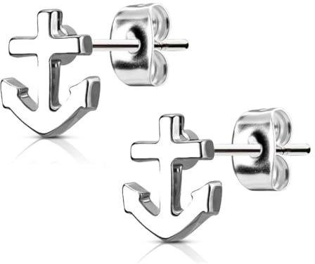 Bungsa Anker Ohrstecker silber 7mm - 1 Paar Edelstahl (Ohrringe Ohrschmuck Anchor Marine Ohrklemmen Damen Frauen Herren Mode Studs Earrings)