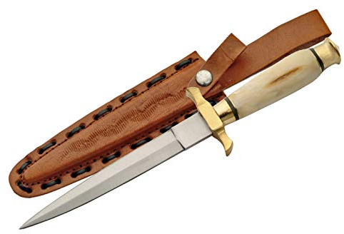 SZCO Supplies 12.5-Inch Renaissance Dagger with Genuine Bone Handle, Stainless Steel Blade, Brass Guard, and Leather Sheath
