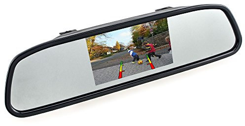 maxxcount Auto Rückspiegel mit 4,3 (10,9cm) TFT LCD Display (480x272px, PAL/NTSC, 16:9, 300:1, 25ms) für Rückfahrkamera, Rückfahrsystem, DVD, VCR, usw. mit 2 Videoeingängen/Farbe: schwarz