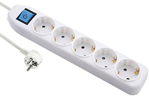 Electraline 52511 Regleta de 5 Tomas con Interruptor, Cable 3G1 1,5 m, Color Blanco, 1,5M