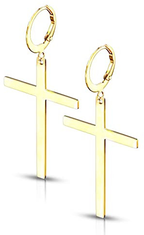 Bungsa Creolen mit großem Kreuz Anhänger aus 316L Edelstahl Unisex (Gold)