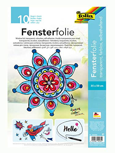 folia 450300 - Fensterfolie farblos, selbsthaftend, ca. 35 x 50 cm, 10 Bogen - ideal als Vorlagebogen für Fensterbilder, Window Color