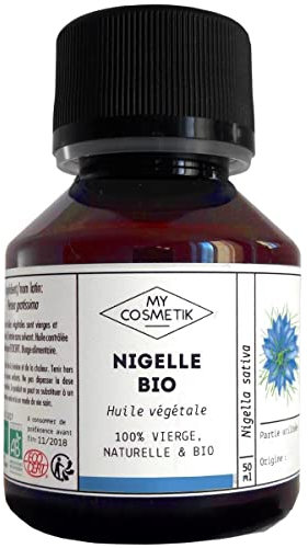 MY COSMETIK - Huile végétale de Nigelle - BIO AB Issue de l'agriculture Biologique - 100% pure et naturelle - Fabriqué en France - Protectrice et nourrissante - 50 ml