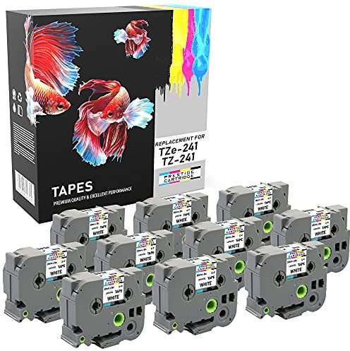 Prestige Cartridge 10 Kassetten TZe-241 TZ-241 schwarz auf weiß 18mm x 8m Schriftband kompatibel für Brother P-Touch PT-2030VP 2430PC 3600 9600 D400 D450VP D600VP E300VP E550WVP H300 H500 P700 P750W