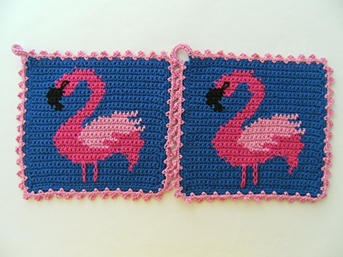 Storchenlädchen 1 Paar Topflappen Flamingo, gehäkelt Handarbeit Tier Tiere