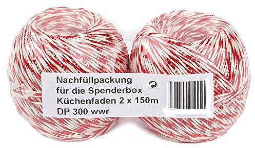 Rotix Lot de 2 pelotes de ficelle de cuisine/charcuterie en coton Rouge/blanc 150 m Recharge pour dérouleur de ficelle Rotix