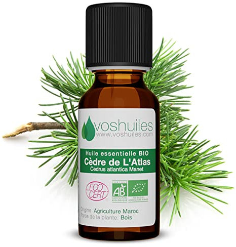 Voshuiles - Huile Essentielle Cèdre de L'Atlas Bio 10ml - Parfum Boisé - Idéale pour Diffuseur ou Chasser les Insectes - Huiles Essentielles de Qualité - 100% Pure et Naturelle - HEBBD et ECOCERT