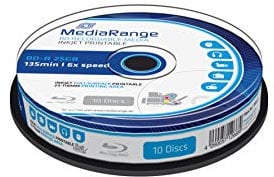 10 BD-R Blu Ray vergini Mediarange 25GB 120Min stampabili full face printable