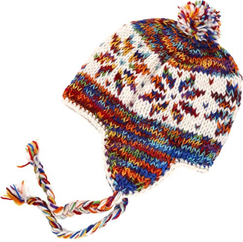 GURU SHOP Wollmütze mit Ohrenklappen, Norwegermütze, Wintermütze - Weiß/bunt, Herren/Damen, Wolle
