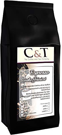 Kaffeebohnen Entkoffeiniert - UNSER ESPRESSO CREMA - 500g Ganze Bohnen - für Kaffee-voll-automat, Espressovollautomat - Schonend Gerösteter Bohnen-Kaffee Säurearm Ohne Koffein Blend