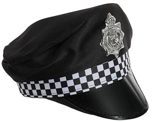 Adults Police Hat - Pack of 1 - Black Panda Cap with Silver Badge - Adults Stag Night Police Officer Copper Fancy Dress Costume Accessory