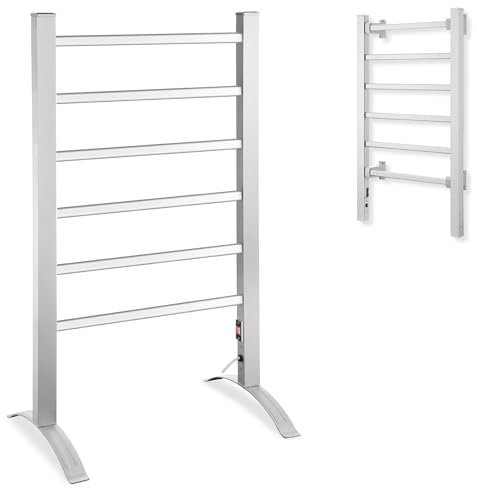Prem-i-air FISHTEC Riscaldamento Portasciugamani Elettrico Murale per Bagno in Alluminio/Portasciugamani su Supporto - 6 Barre - 90 X 55 CM - Grigio