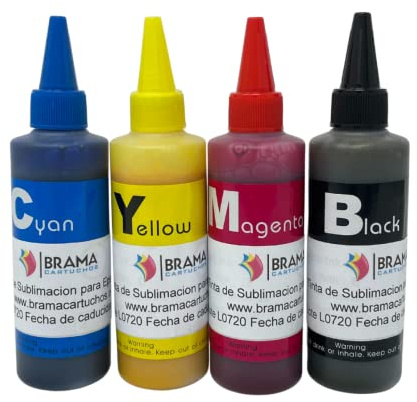4 Botes DE 100ML DE Tinta DE SUBLIMACION. Compatible con IMPRESORAS EPSON DE 4 Colores BRAMACARTUCHOS