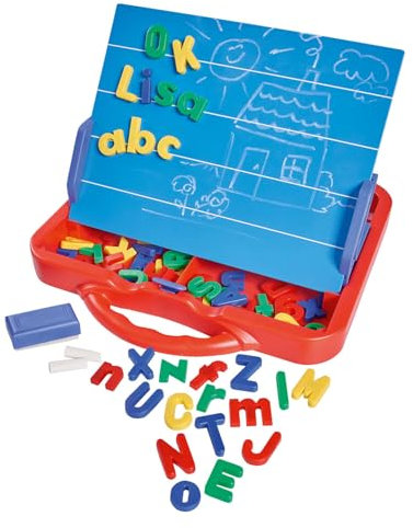 Simba 106304026 - Art und Fun ABC Magnettafel im Koffer, Groß- und Kleinbuchstaben, Kreide, Schwamm, 62 Teile, 32x30cm, ab 3 Jahre