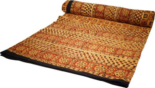 GURU SHOP Blockdruck Tagesdecke, Bett & Sofaüberwurf, Handgearbeiteter Wandbehang, Wandtuch - Design 14, Baumwolle, Size:Single 150x200 cm