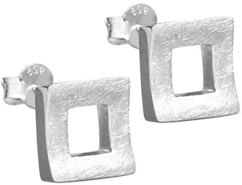 Vinani Damen Ohrstecker 925 Silber - Viereck gebürstet - Ohrringe aus 925 Sterling Silber für Frauen - Quadrat - OQD