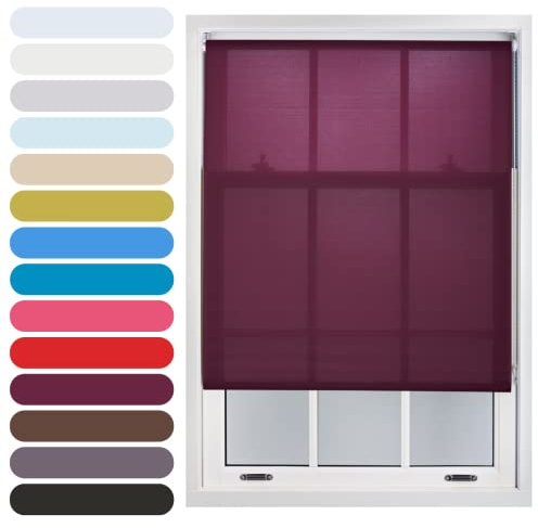 FURNISHED Daylight Roller Blind Trimmable Blinds Window Shade - Easy Install Non-blackout Fabric Complete Roller Blind Kit for Kitchen Living Room Bedroom, Aubergine, 240W x 165H cm