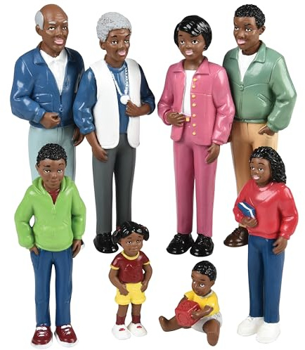 Creative Minds Marvel Education African American Family Toy Figure Set for Kids Ages 3+, Set of 8 Inclusive and Diverse Dollhouse Toy Figurines, Multicolor