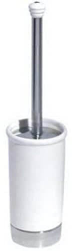 iDesign York WC Bürstengarnitur, kompakter Toilettenbürstenhalter aus Keramik und Metall, weiß und silberfarben