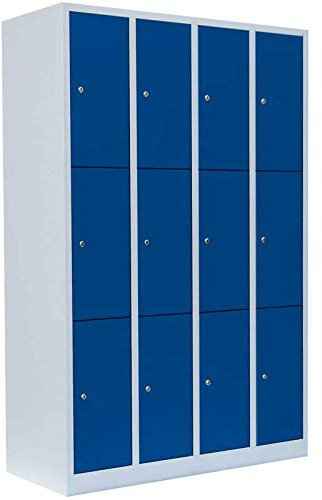 Lüllmann 12 Fächer Schließfachschrank komplett montiert blau 180x117x50cm (HxBxT) Wertfachschrank Fächerschrank Spind Umkleideschrank 520341