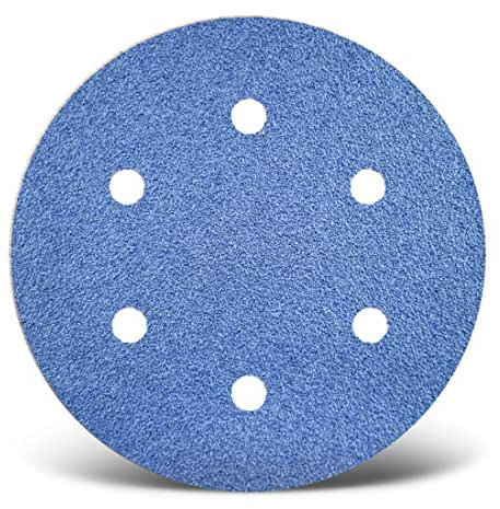 MENZER Blue Dischi abrasivi velcrati, 150 mm, 6 fori, p. Levigatrici rotorbitali, Corindone zirconio (25 Pz.) G60