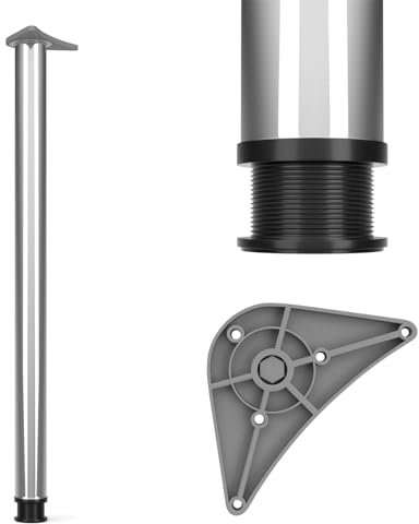Dihl Pack of 2 870mm Chrome Adjustable Kitchen Worktop, Unit, Breakfast Bar, or Desk Table Leg Support with 60mm Diameter - Stylish and Versatile Stainless Steel Furniture Leg, 2 PCS