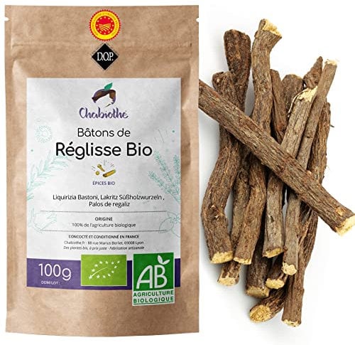 Chabiothé - bâtons de réglisse BIO 100g - IGP Italie, Calabre - minimum 10 bâtons à mâcher - conditionné en France