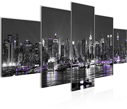 Runa Art Bild Wohnzimmer Büro New York City 5 Teilig Skyline Schwarz Weiss Wandbilder auf Vlies Leinwand 601953c