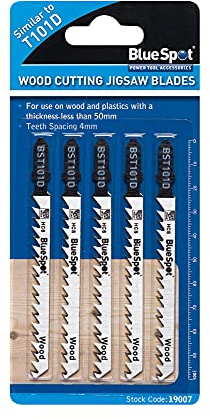 Blue Spot Tools 19007 5 Piece HCS Fast Cut Jigsaw Blades For Wood (6 TPI)