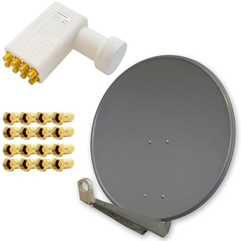 PremiumX DELUXE85 Aluminium 85cm Digital SAT Schüssel Spiegel in Anthrazit + LNB Octo 0,1 dB WE PXO-08 zum Direktanschluss von 8 Teilnehmern + 16x F-Stecker
