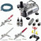 Agora-Tec® Airbrush Nailart Design Komplett Set EXPERT 12-RED, inkl. Kompressor mit 4 bar, 3 Stück Double Action Airbrushpistolen, 4-fach Pistolenhalter, 2 x 30ml Airbrush Nageldesign Weiß & Schwarz