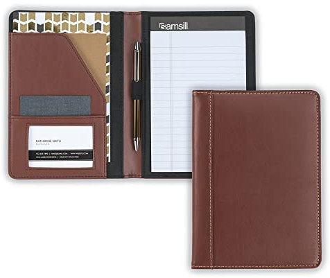 Samsill Kontrast Stich Portfolio Leder, Junior Größe, 12,7 x 20,3 cm Schreibblock, schwarz (71730) braun