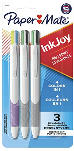 Paper Mate InkJoy Quatro Retractable Ballpoint Pens, 4 Colors in 1 Pen, Medium Point (1.0mm), 3 Count - Convenient, Note-Taking, Comfortable Grip, Ultra Smooth Ink