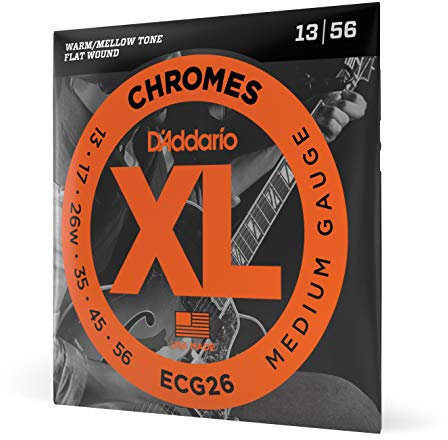 D'Addario E Gitarren Saiten | Gitarrensaiten E Gitarre | Flatwound Saiten E-Gitarre | DER BELIEBTESTEN SAITENMARKE WELTWEIT | ECG26 Chromes | Edelstahl | Medium (13-56)