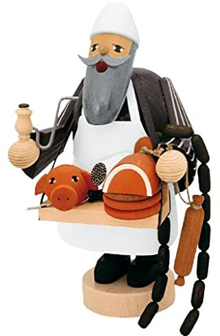 KWO Olbernhau Räuchermann Fleischverkäufer, 19 cm, Holz, Mehrfarbig, groß