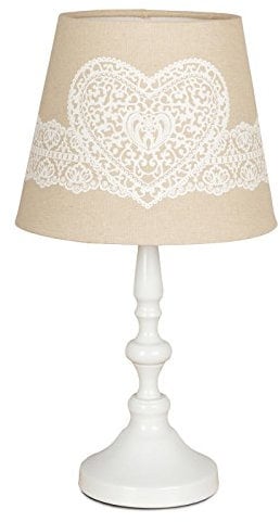 Tischlampe Metall 38cm hoch Weiß Beige Creme Lampe Landhaus Shabby