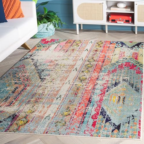 SAFAVIEH Boho Teppich für Wohnzimmer, Esszimmer, Schlafzimmer - Monaco Collection, Kurzer Flor, Multi, 201 X 279 cm